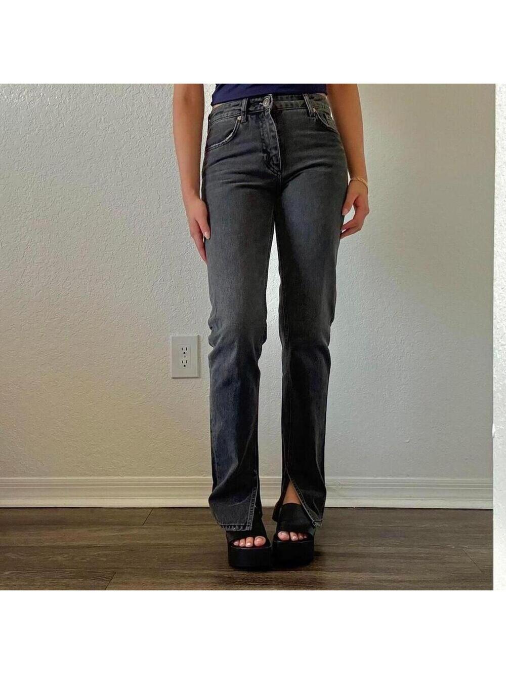 Zara Black Washed Slit Hem Jeans